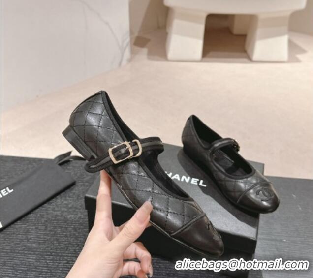 Fashion Luxury Chanel Quilted Mary Janes Flats Ballet G45503 Black 603090