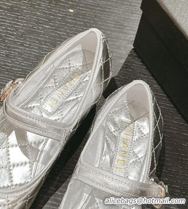 Fashion Chanel Quilted Mary Janes Flats Ballet G45503 Silver 603091