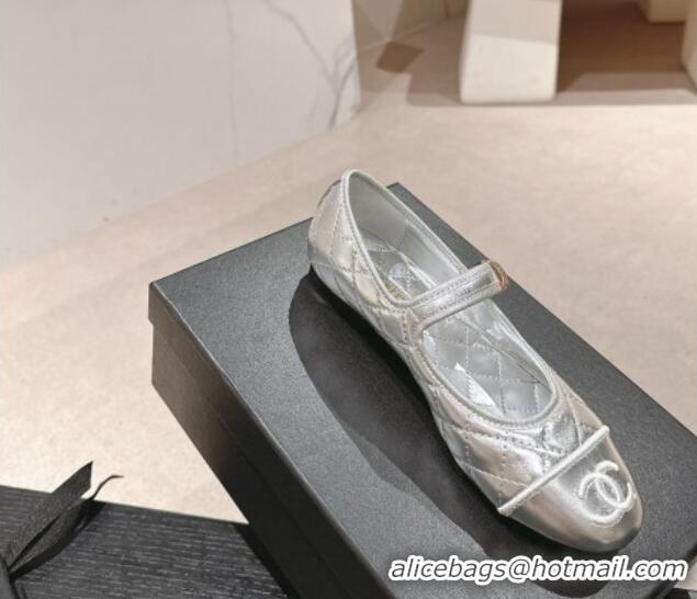 Fashion Chanel Quilted Mary Janes Flats Ballet G45503 Silver 603091