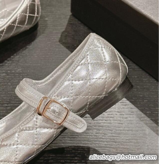 Fashion Chanel Quilted Mary Janes Flats Ballet G45503 Silver 603091