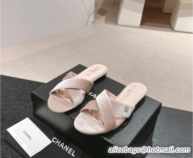 Purchase Chanel Velvet Flat Slides Sandals with Cross Strap Pink 603093