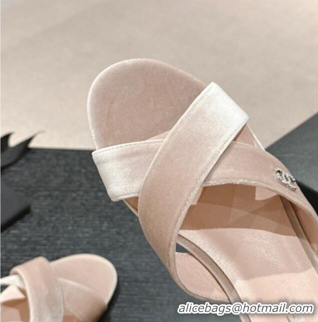 Purchase Chanel Velvet Flat Slides Sandals with Cross Strap Pink 603093