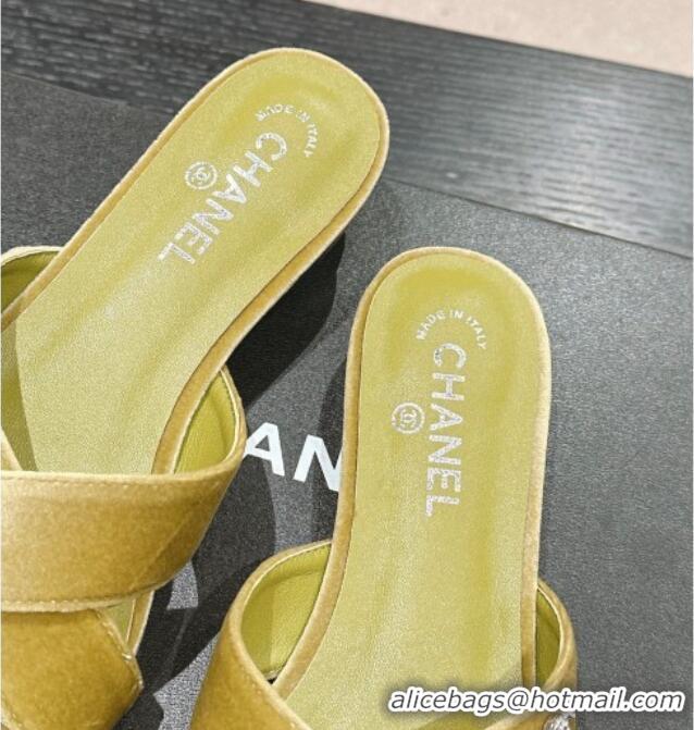 Best Grade Chanel Velvet Flat Slides Sandals with Cross Strap Green 603094