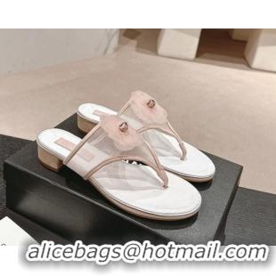 Luxurious Chanel Mesh Flat Slides Sandals with Flower Light Pink 603096