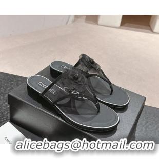 Duplicate Chanel Mesh Flat Slides Sandals with Flower Black 603097