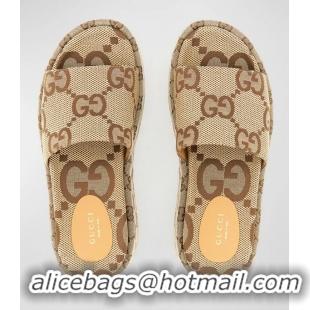 Hot Sell Cheap Gucci Angelina GG Canvas Flatform Slide Sandals 411623 Beige