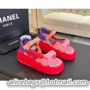 Good Looking Chanel Patchwork Calfskin Platform Sandals Pink/Red/Purple 603110