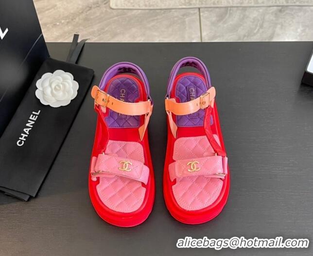 Good Looking Chanel Patchwork Calfskin Platform Sandals Pink/Red/Purple 603110