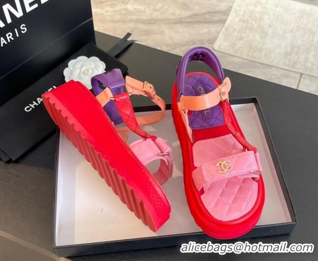 Good Looking Chanel Patchwork Calfskin Platform Sandals Pink/Red/Purple 603110