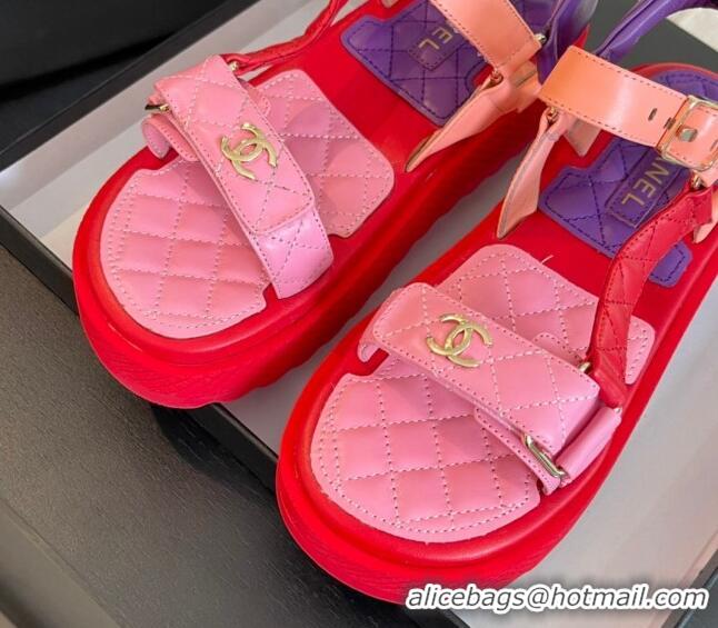 Good Looking Chanel Patchwork Calfskin Platform Sandals Pink/Red/Purple 603110