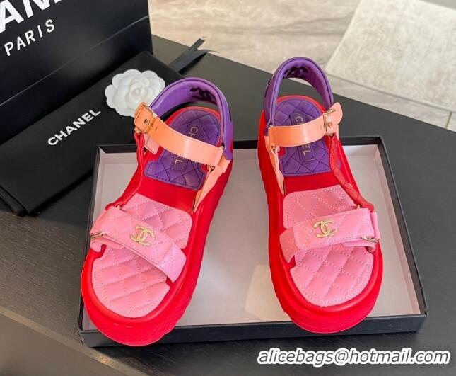 Good Looking Chanel Patchwork Calfskin Platform Sandals Pink/Red/Purple 603110