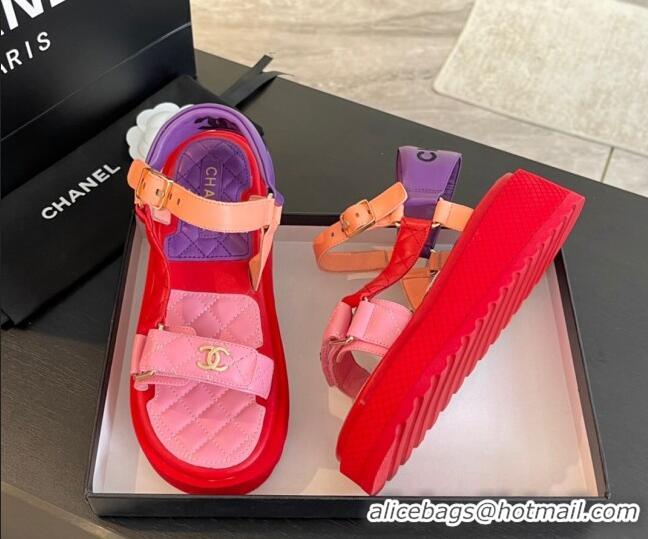 Good Looking Chanel Patchwork Calfskin Platform Sandals Pink/Red/Purple 603110