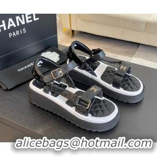 Best Price Chanel Patchwork Calfskin Leather Platform Sandals Black/White 603112