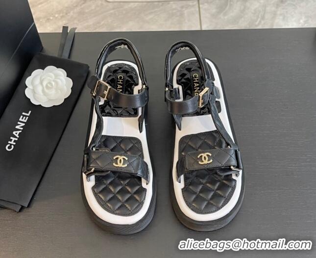 Best Price Chanel Patchwork Calfskin Leather Platform Sandals Black/White 603112