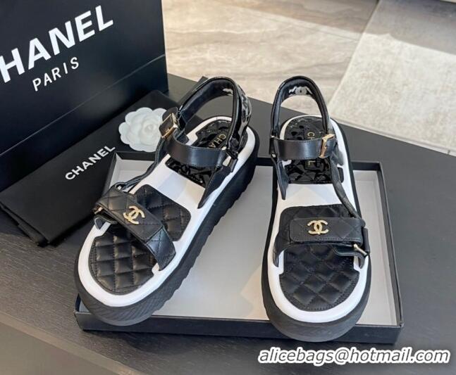 Best Price Chanel Patchwork Calfskin Leather Platform Sandals Black/White 603112