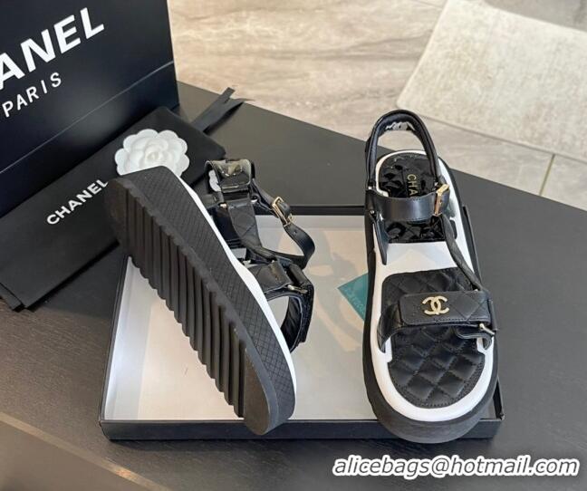 Best Price Chanel Patchwork Calfskin Leather Platform Sandals Black/White 603112