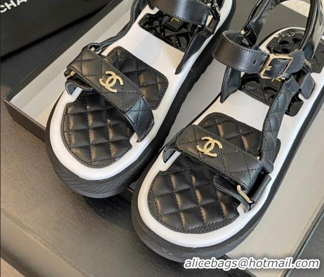 Best Price Chanel Patchwork Calfskin Leather Platform Sandals Black/White 603112