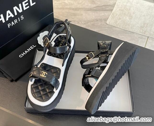 Best Price Chanel Patchwork Calfskin Leather Platform Sandals Black/White 603112