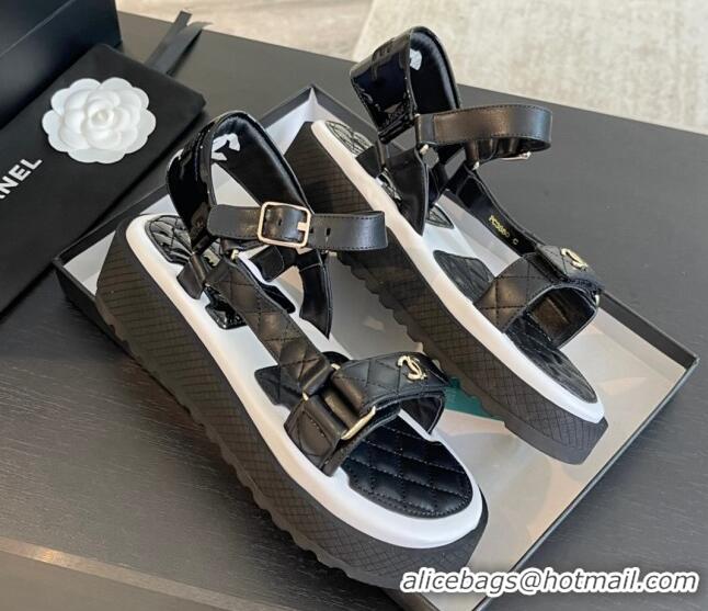 Best Price Chanel Patchwork Calfskin Leather Platform Sandals Black/White 603112