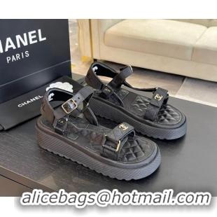 Best Product Chanel Patchwork Calfskin Platform Sandals Black 603113