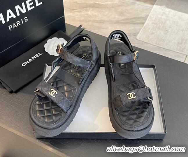 Best Product Chanel Patchwork Calfskin Platform Sandals Black 603113