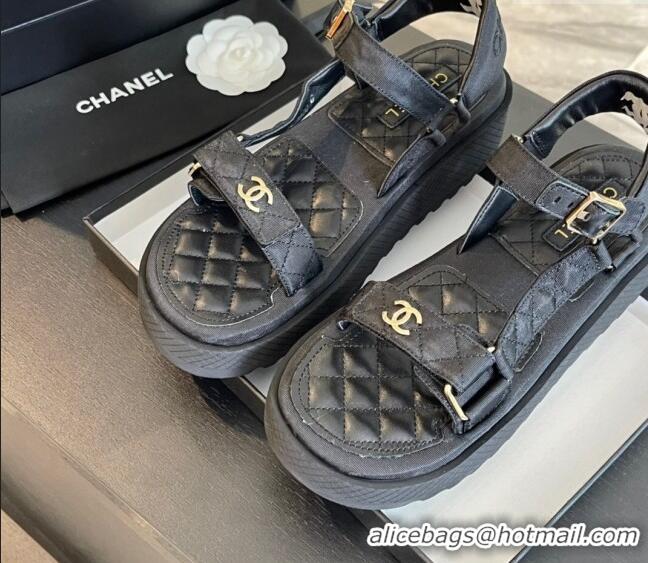 Best Product Chanel Patchwork Calfskin Platform Sandals Black 603113