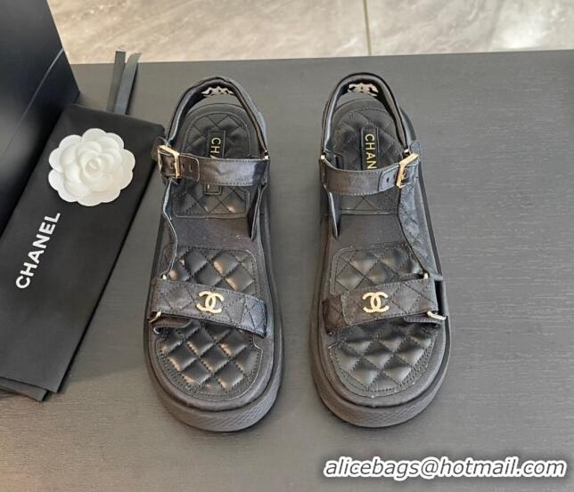 Best Product Chanel Patchwork Calfskin Platform Sandals Black 603113