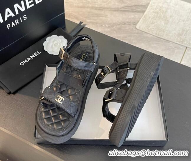 Best Product Chanel Patchwork Calfskin Platform Sandals Black 603113