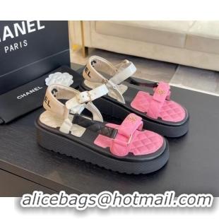 Pretty Style Chanel Patchwork Calfskin Platform Sandals Black/White/Pink 603114