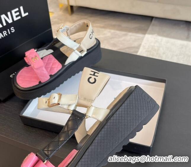 Pretty Style Chanel Patchwork Calfskin Platform Sandals Black/White/Pink 603114