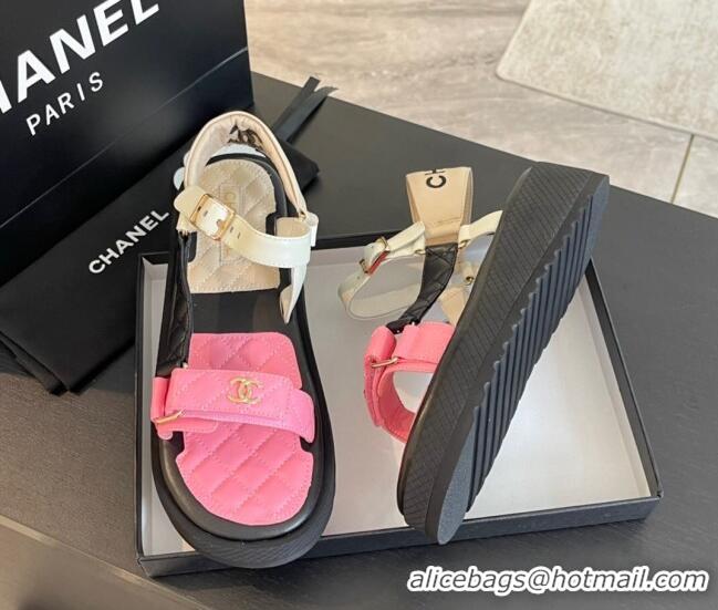 Pretty Style Chanel Patchwork Calfskin Platform Sandals Black/White/Pink 603114