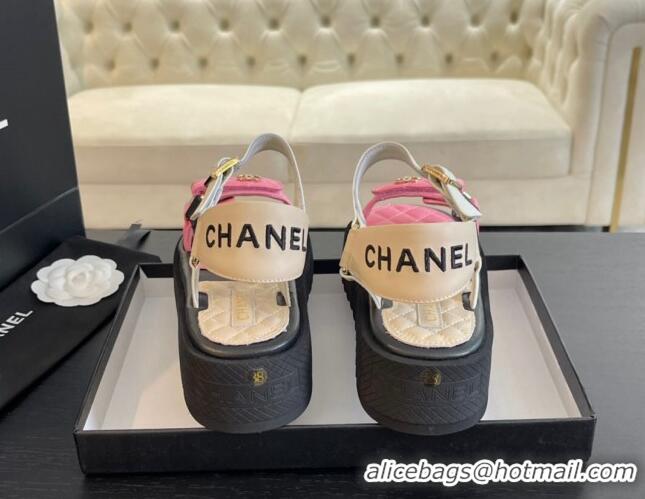 Pretty Style Chanel Patchwork Calfskin Platform Sandals Black/White/Pink 603114