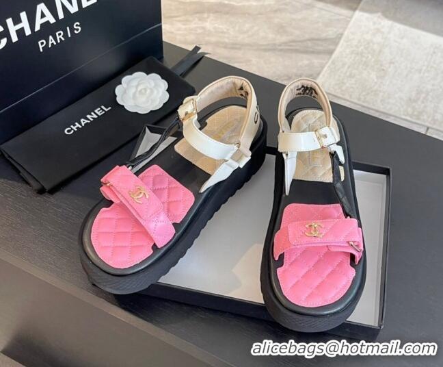 Pretty Style Chanel Patchwork Calfskin Platform Sandals Black/White/Pink 603114