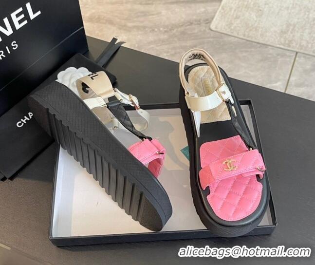 Pretty Style Chanel Patchwork Calfskin Platform Sandals Black/White/Pink 603114