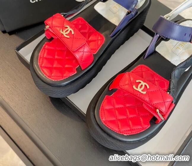 Good Quality Chanel Patchwork Calfskin Platform Sandals Red/Blue 603116