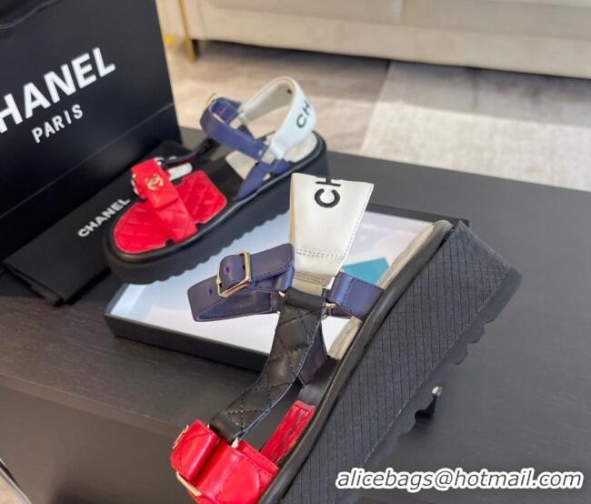 Good Quality Chanel Patchwork Calfskin Platform Sandals Red/Blue 603116