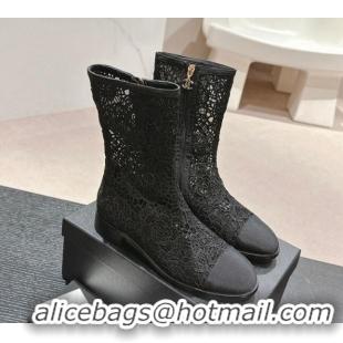 Grade Quality Chanel Lace Flat Ankle Boots Black 603120