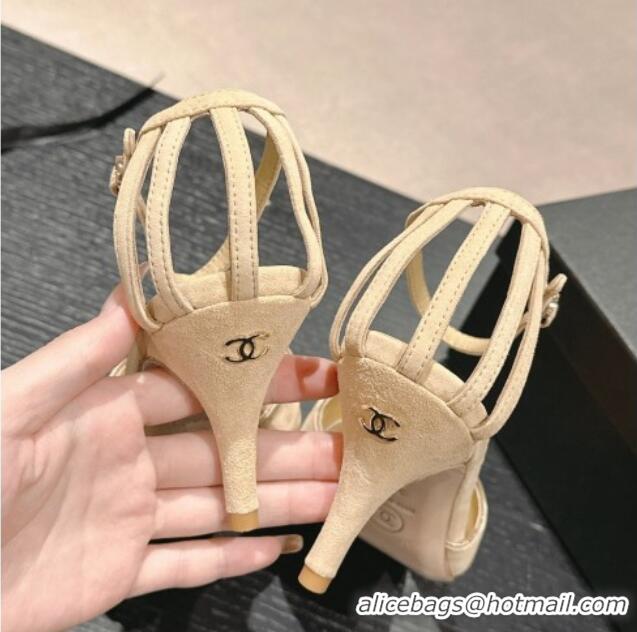 Buy Discount Chanel Suede Heel Sandals 7cm Beige 603121