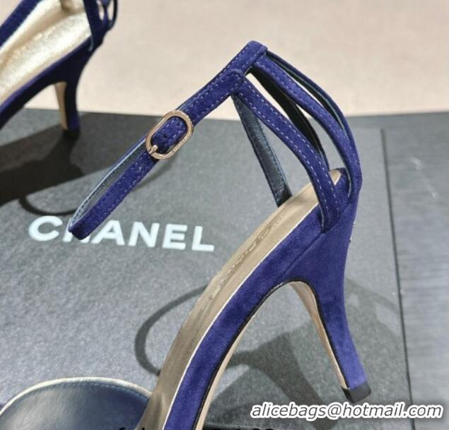 Best Grade Chanel Suede Heel Sandals 7cm Blue 603122