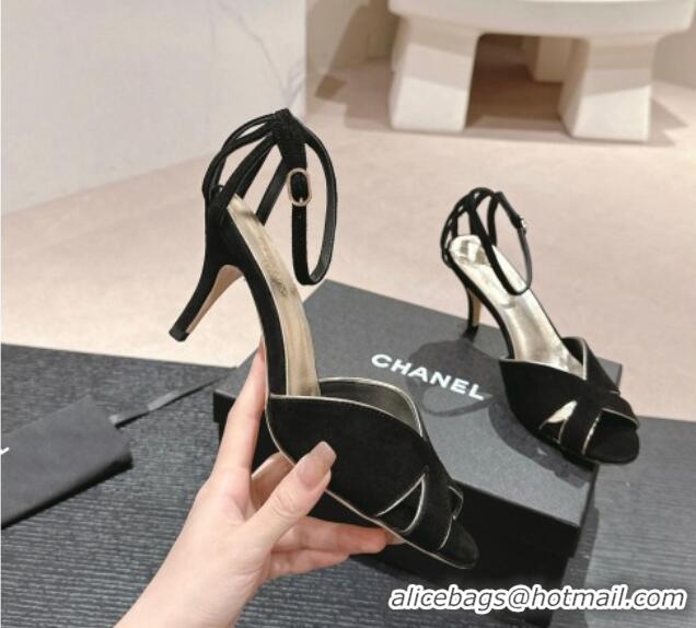 Trendy Design Chanel Suede Heel Sandals 7cm Black 603123