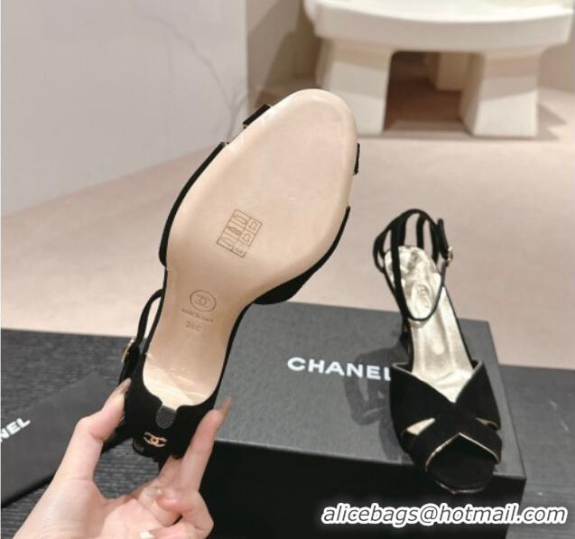 Trendy Design Chanel Suede Heel Sandals 7cm Black 603123