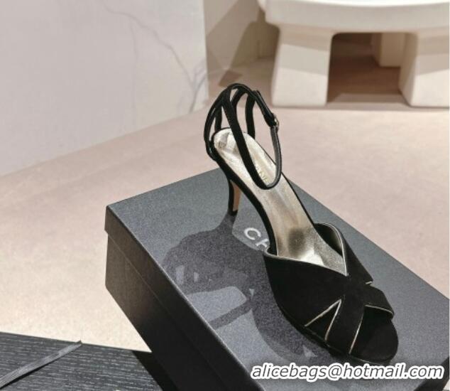 Trendy Design Chanel Suede Heel Sandals 7cm Black 603123