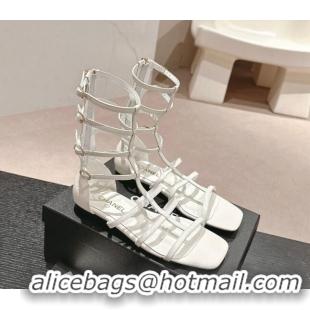 Luxury Discount Chanel Calfskin Roman Flat Sandals White 603127