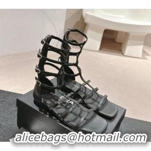 Luxury Chanel Calfskin Roman Flat Sandals Black 603128