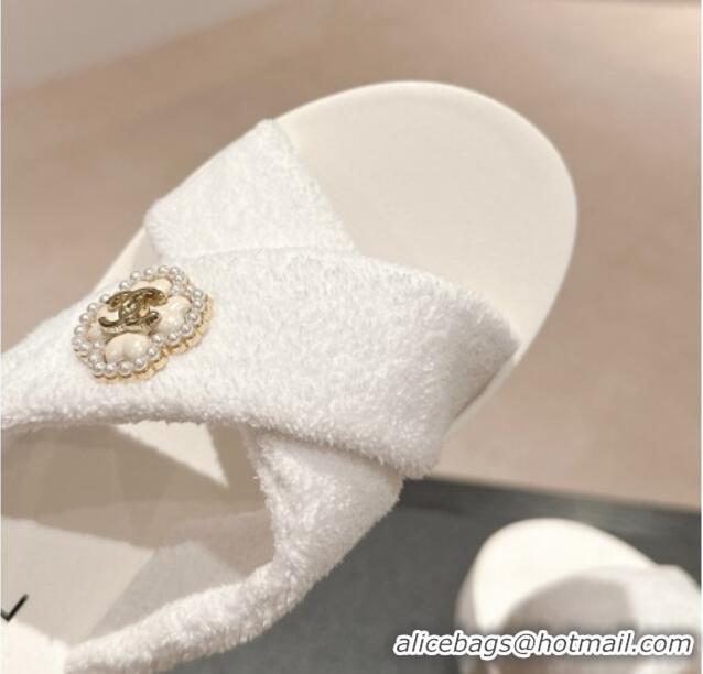 Unique Style Chanel Towl Wedge Slides Sandals 7cm White 603132