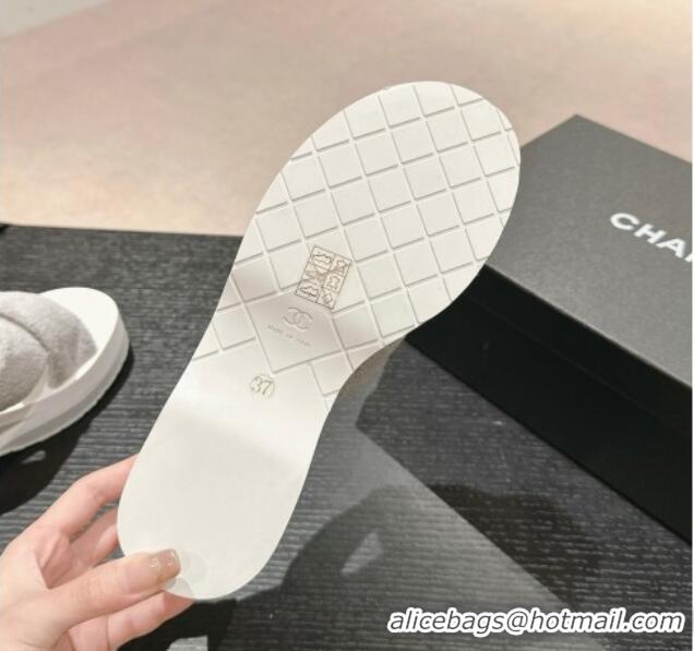 Purchase Chanel Towl Wedge Slides Sandals 7cm Grey 603133