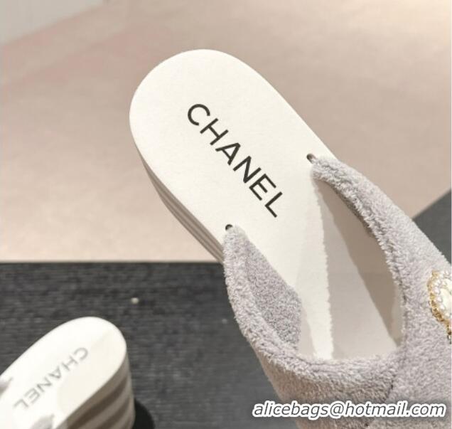 Purchase Chanel Towl Wedge Slides Sandals 7cm Grey 603133