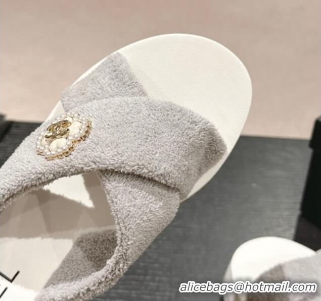 Purchase Chanel Towl Wedge Slides Sandals 7cm Grey 603133