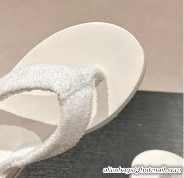 Grade Quality Chanel Towl Wedge Thong Slides Sandal 7cm White 603136