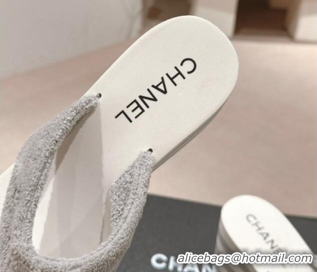 Top Grade Chanel Towl Wedge Thong Slides Sandal 7cm Grey 603137